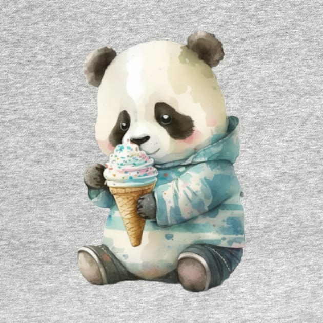 Panda Eating Ice Cream watercolor cute by KAWAIIBYHM